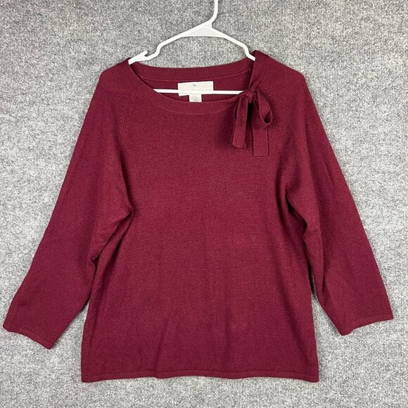 Precious‎ Fibers 100% Cashmere Burgundy Tie Front Sweater Womens Size Large - Picture 1 of 6
